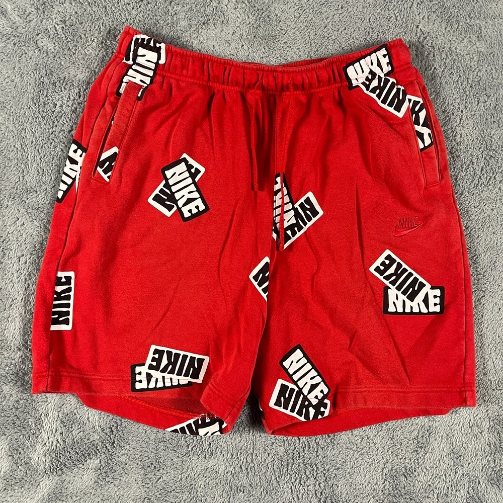 Nike Sweat Shorts Mens XL Red All Over Logo Elastic Waist Drawstring DM6887-657